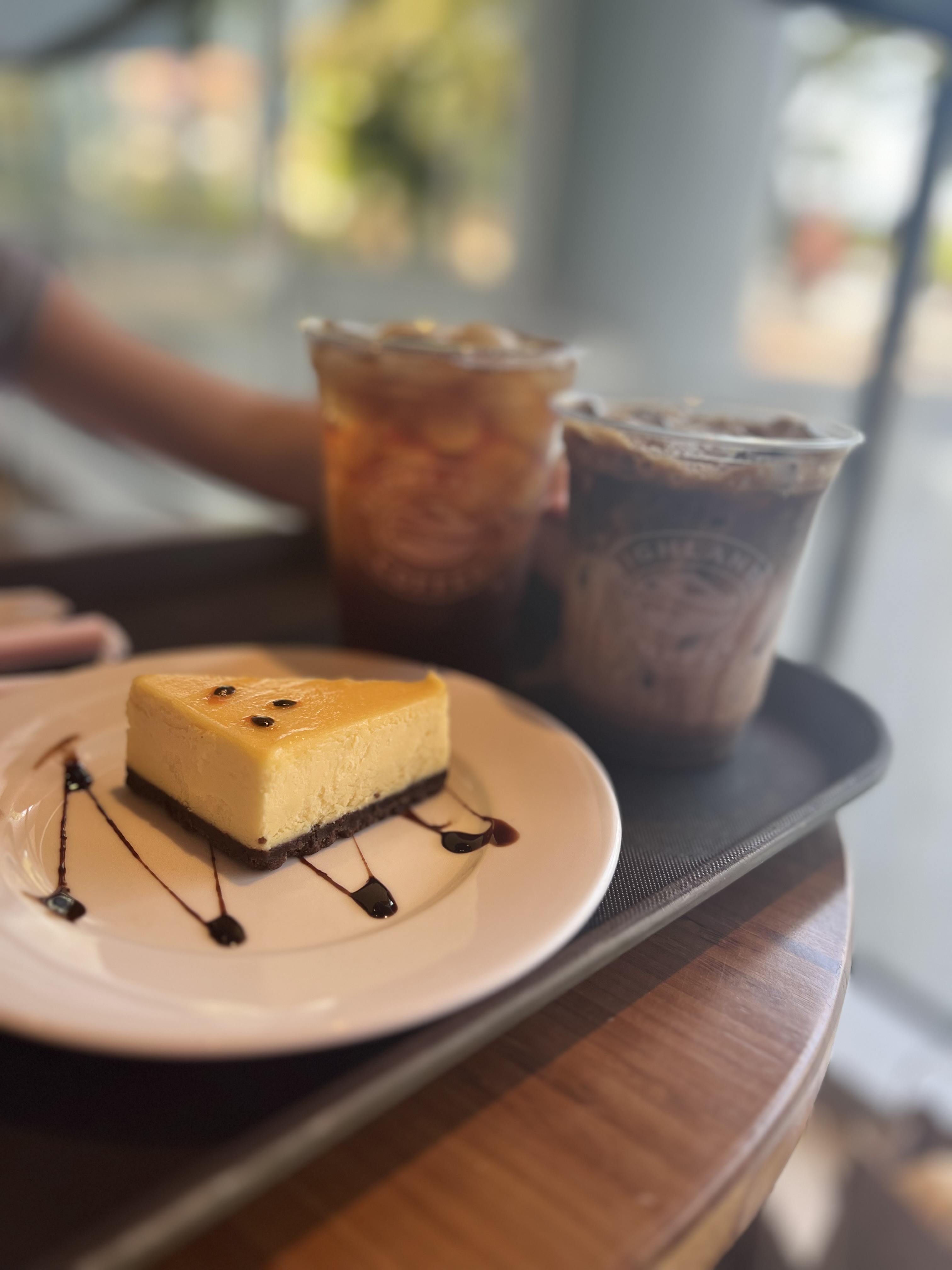 Lychee iced tea, coconut coffee and passion fruit cheesecake.